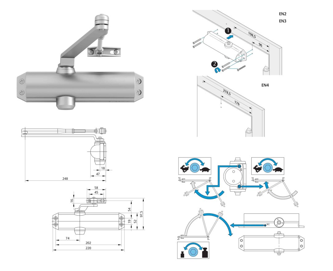 Samozamykacz Assa Abloy DC120 z ramieniem z blokadą- fot-