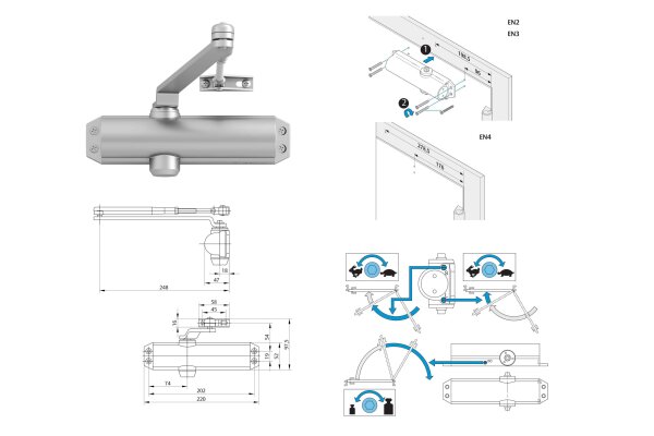 Samozamykacz Assa Abloy DC120 z ramieniem z blokadą Assa Abloy Srebrny
