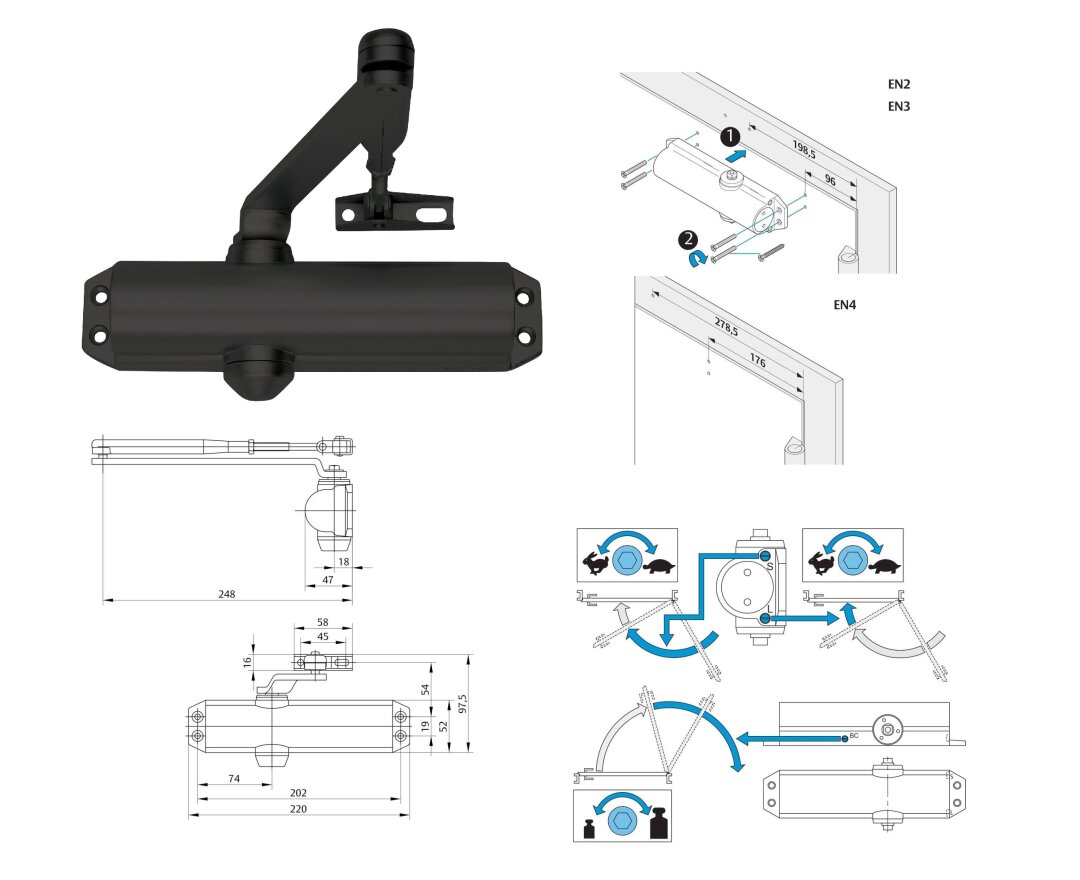 Samozamykacz Assa Abloy DC120 z ramieniem z blokadą- fot-