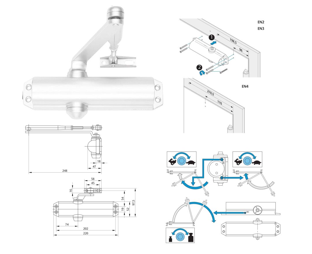 Samozamykacz Assa Abloy DC120 z ramieniem z blokadą- fot-
