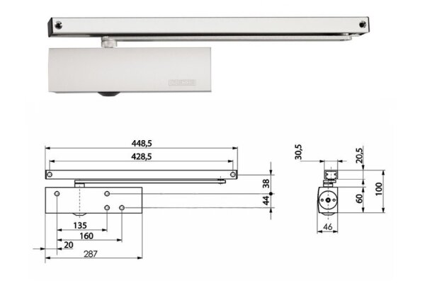 Samozamykacz drzwiowy TS3000 z szyną S srebrny GEZE Srebrny