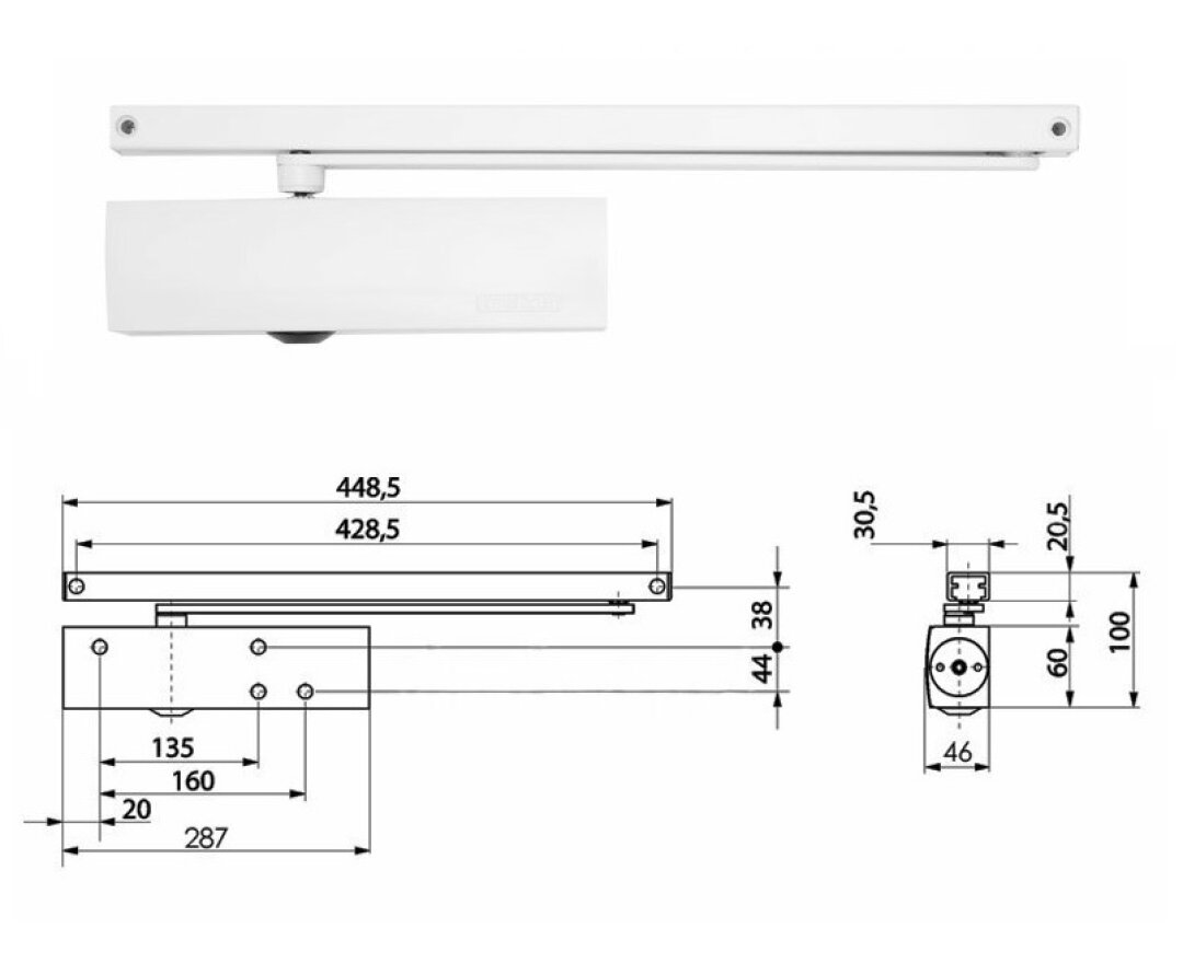 Samozamykacz drzwiowy TS3000 z szyną S biel- fot-