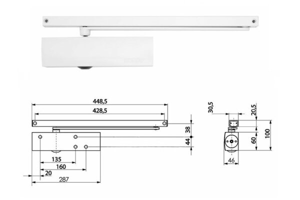 Samozamykacz drzwiowy TS3000 z szyną S biel GEZE Biały