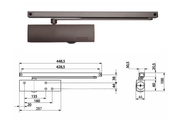 Samozamykacz drzwiowy TS3000 z szyną L brąz GEZE Brąz