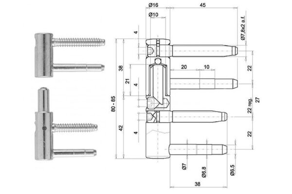 Zawias do drzwi Exacta @16mm - regulowany w 3 płaszczyznach OTLAV Ocynk srebrny