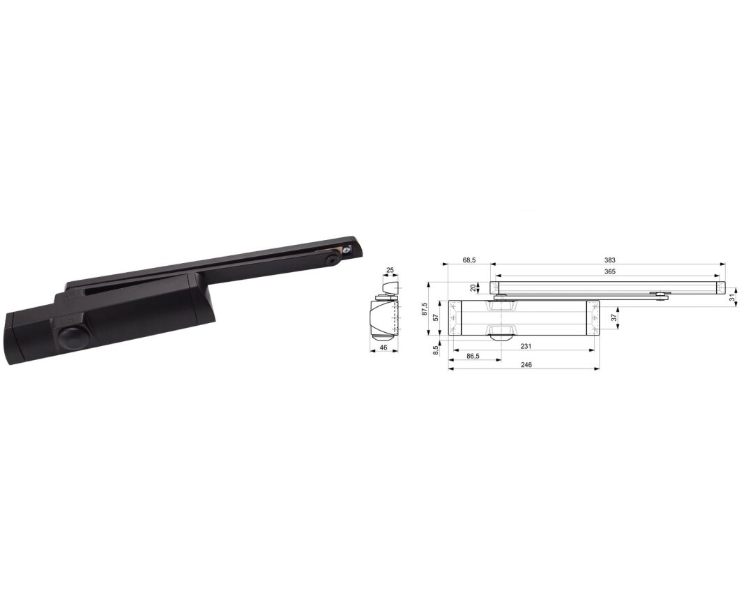 Samozamykacz dormakaba TS 90 IMPULSE EN 3/4 z szyna ślizgową- fot-