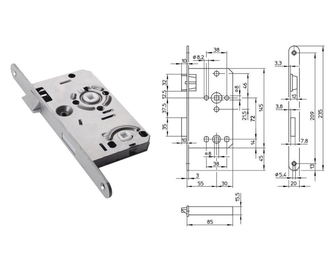 Zamek do drzwi wewnętrznych 1122 20/55/72/4 WC- fot-