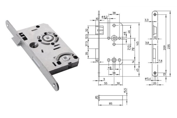 Zamek do drzwi wewnętrznych 1122 20/55/72/4 WC Wilka Srebrny nikiel