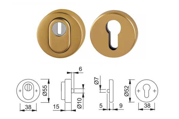 Rozeta drzwiowa z osłoną wkładki PZ 18 mm Hoppe Złoto stare