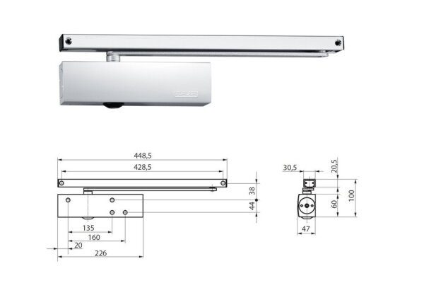 Samozamykacz drzwiowy TS Wood z szyną ślizgową GEZE Srebrny