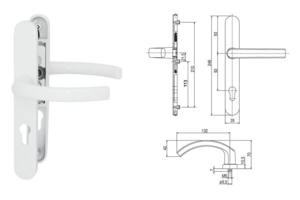 Klamka drzwiowa 35A/2200 na szyldzie PZ92 mm FKS Biały