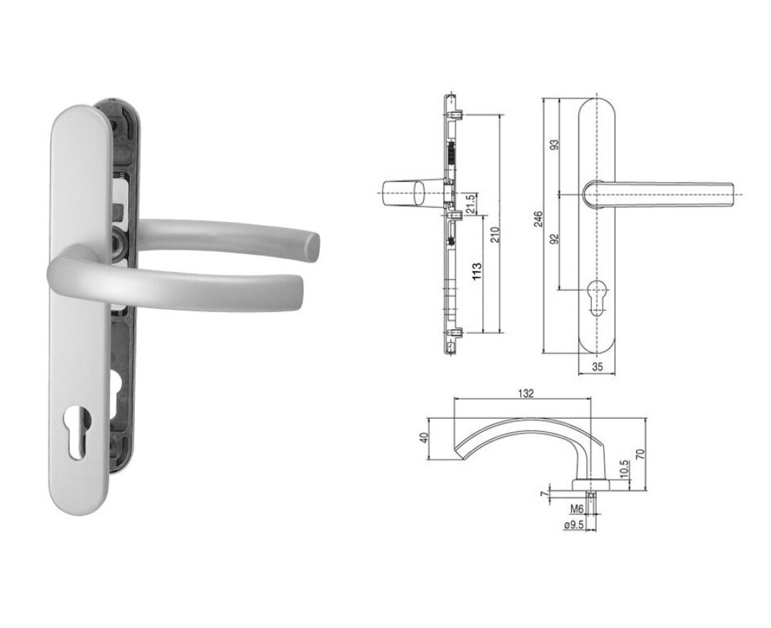 Klamka drzwiowa 35A/2200 na szyldzie PZ92 mm- fot-