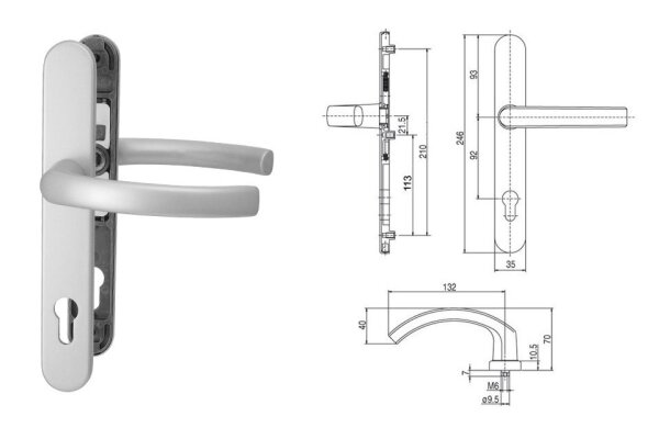 Klamka drzwiowa 35A/2200 na szyldzie PZ92 mm FKS Srebrny