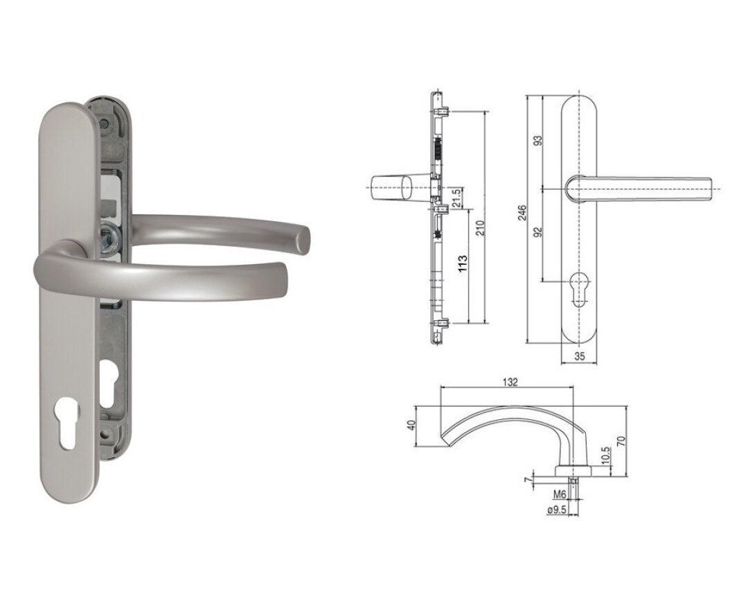 Klamka drzwiowa 35A/2200 na szyldzie PZ92 mm- fot-