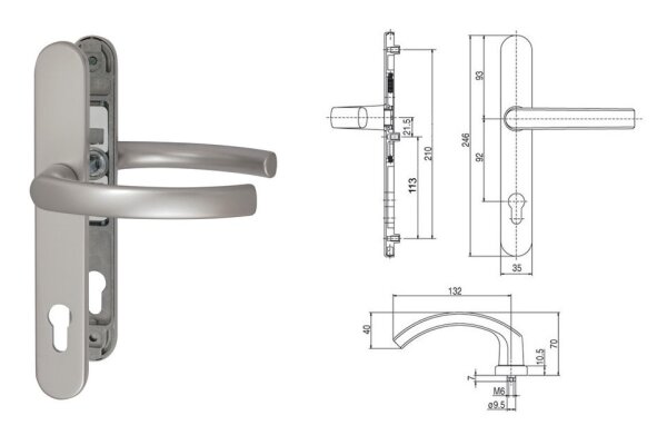 Klamka drzwiowa 35A/2200 na szyldzie PZ92 mm FKS Stal