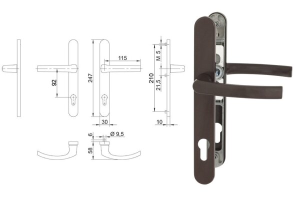 Klamka drzwiowa 30A/1006 na szyldzie PZ  FKS Brązowy