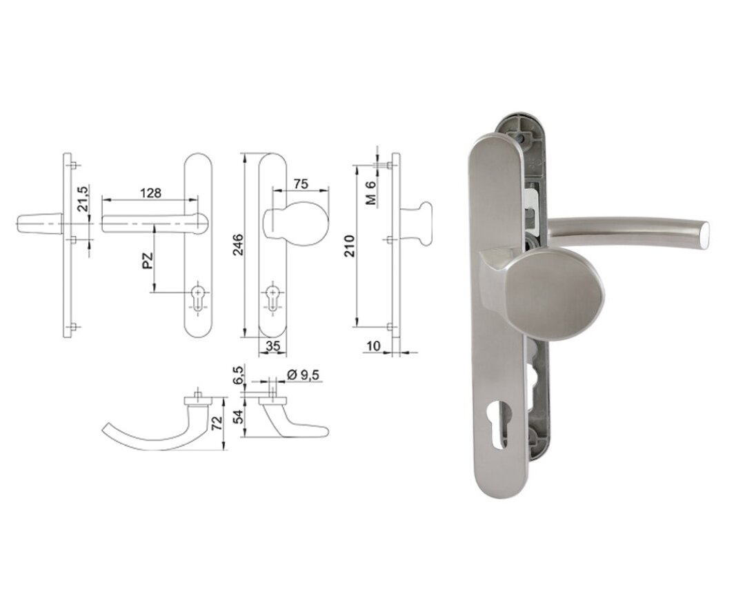 Klamka drzwiowa z gałką 35/2200G na szyldzie PZ92 mm- fot-