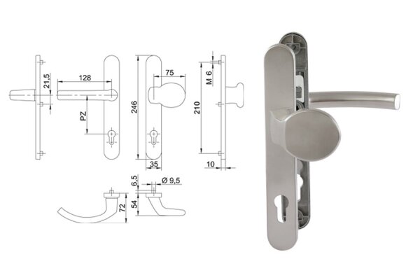 Klamka drzwiowa z gałką 35/2200G na szyldzie PZ92 mm FKS Stal szlachetna