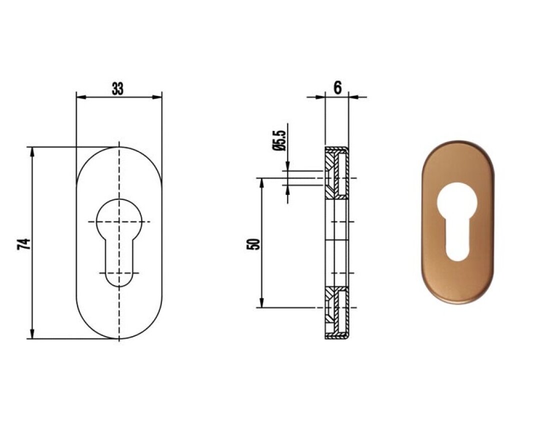 Rozeta drzwiowa PZ 6 mm owalna- fot-