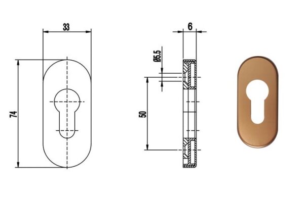 Rozeta drzwiowa PZ 6 mm owalna FKS Złoto stare