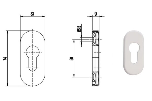 Rozeta drzwiowa PZ 9 mm owalna FKS Biały