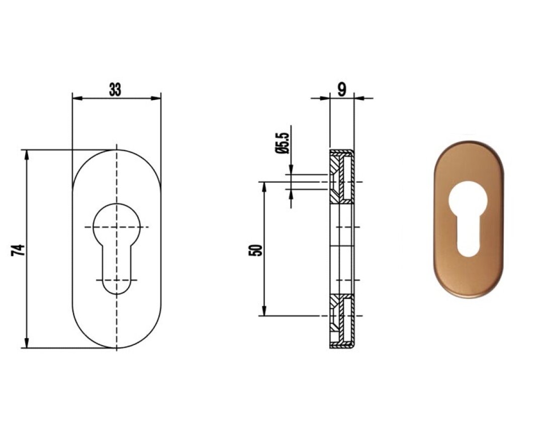 Rozeta drzwiowa PZ 9 mm owalna- fot-
