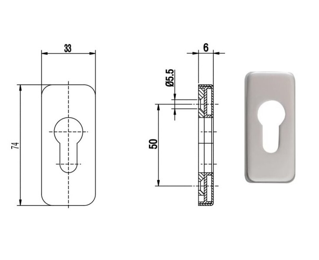 Rozeta drzwiowa PZ prostokątna 6 mm- fot-