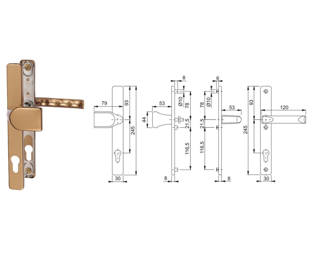 Klamka drzwiowa London z gałką 78G na szyldzie PZ- fot-