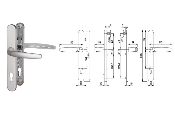 Klamka drzwiowa Atlanta na szyldzie PZ  Hoppe Srebrny