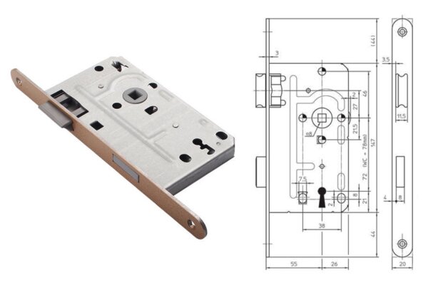 Zamek do drzwi wewnętrznych 104-1/2 20/55/72/8 BB Siegenia Aubi Limba