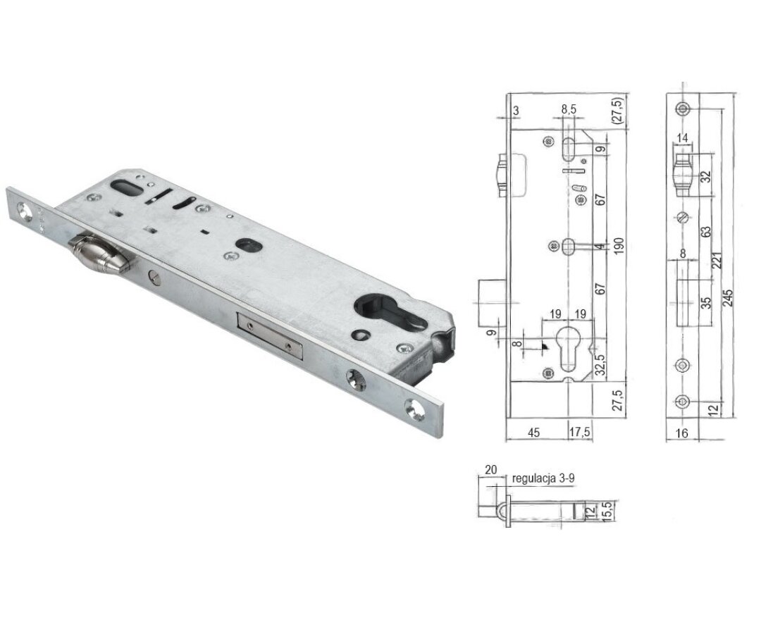 Zamek do drzwi zewnętrznych KFV 51 16/45 z rolką- fot-