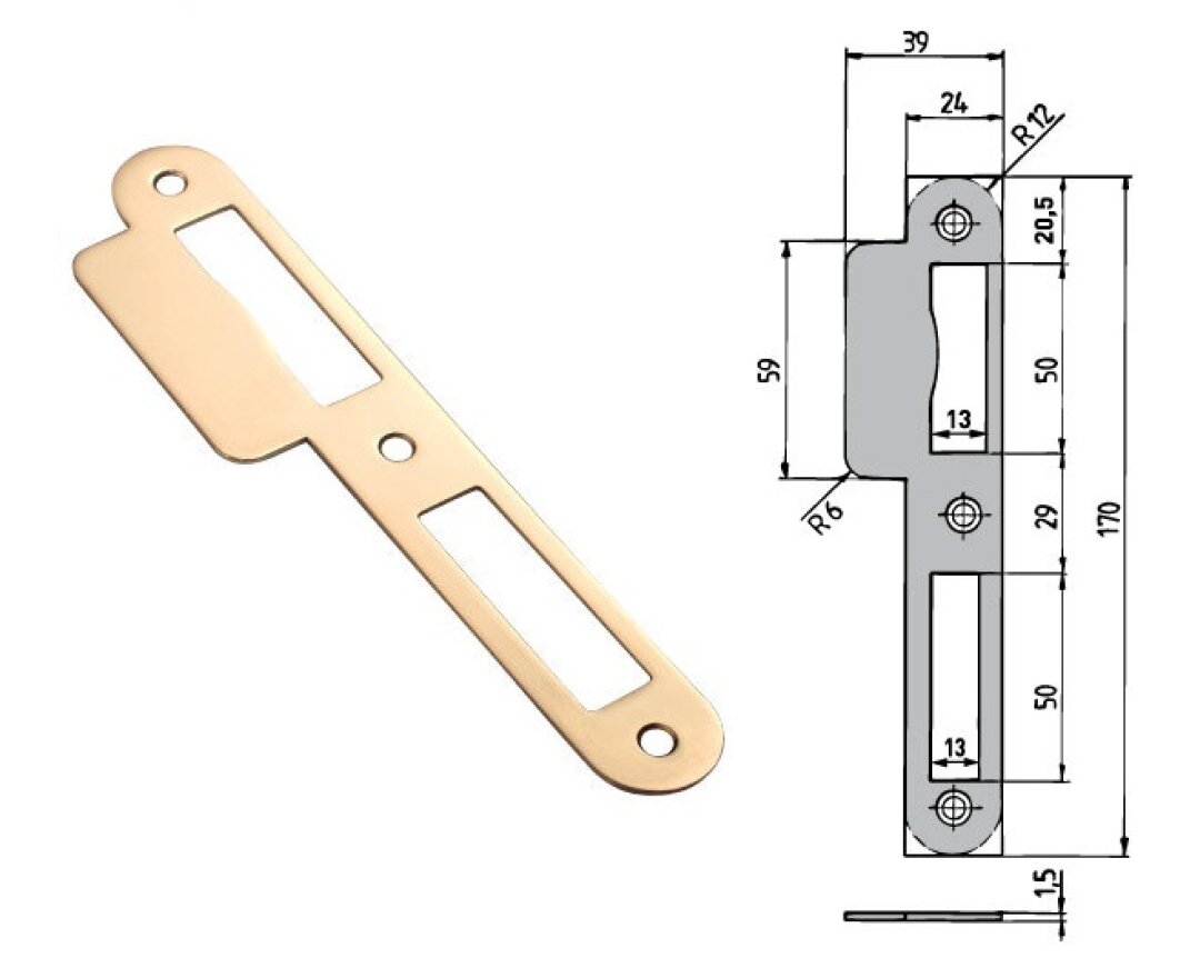 Blacha zaczepowa z płetwą Nr 5-01N mosiądz polerowany- fot-
