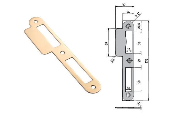 Blacha zaczepowa z płetwą Nr 5-01N mosiądz polerowany Siegenia Aubi Mosiądz