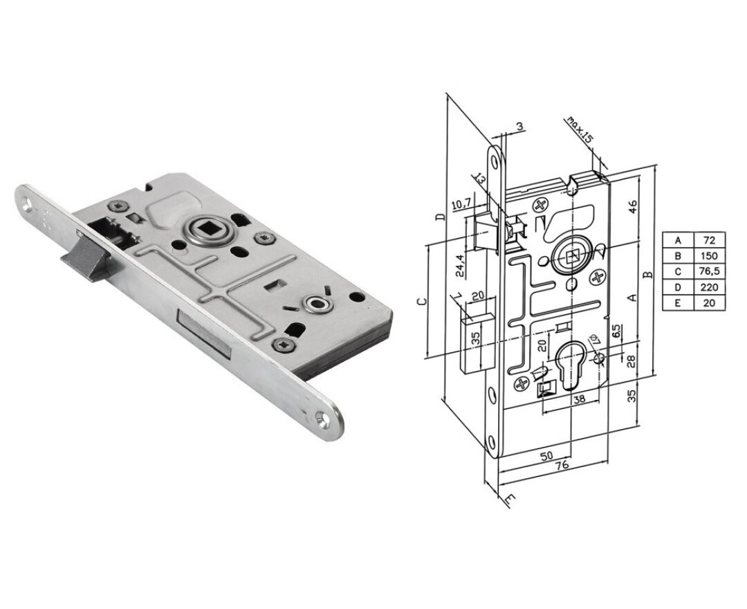 Zamek do drzwi wewnętrznych Economic WC - fot-