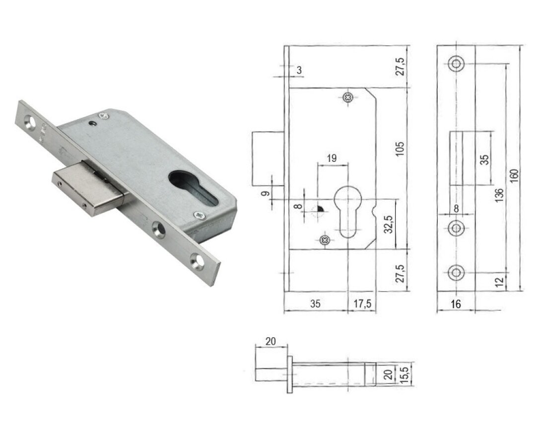 Zamek dodatkowy do drzwi zewnętrznych KFV 50 16/35- fot-