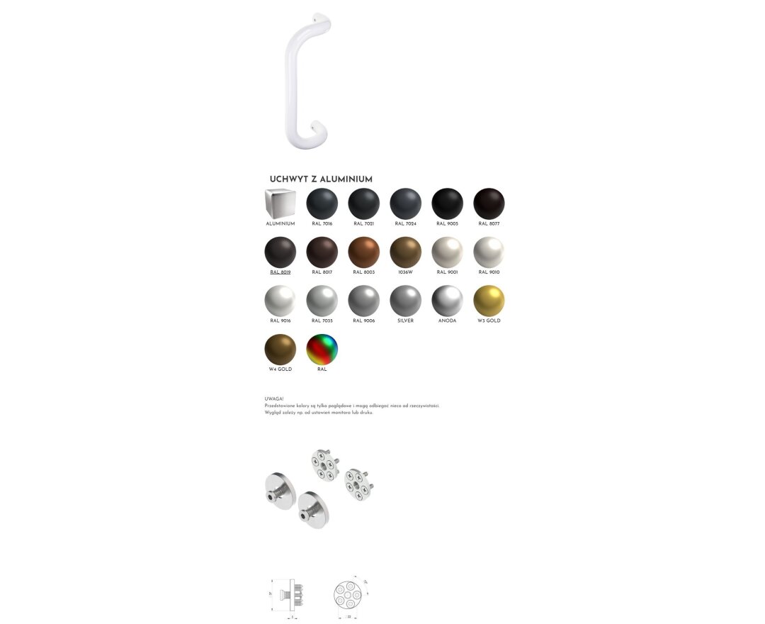 Pochwyt jednostronny M2 aluminiowy fi 30 mm, x = 300 mm + Mocowanie pochwytu za pomocą blaszki do profili ALU- fot-