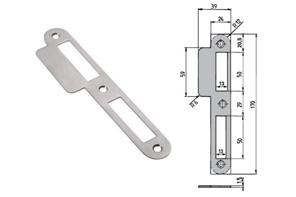 Blacha zaczepowa z płetwą Nr 5 prawy Siegenia Aubi Stal szlachetna