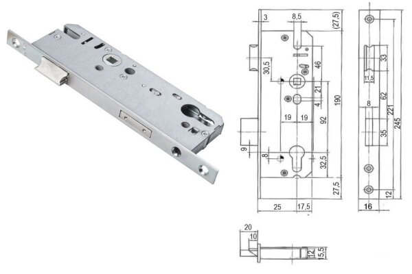 Zamek do drzwi zewnętrznych KFV 49 16/45/92/8 PZ Siegenia Aubi Ocynk srebrny