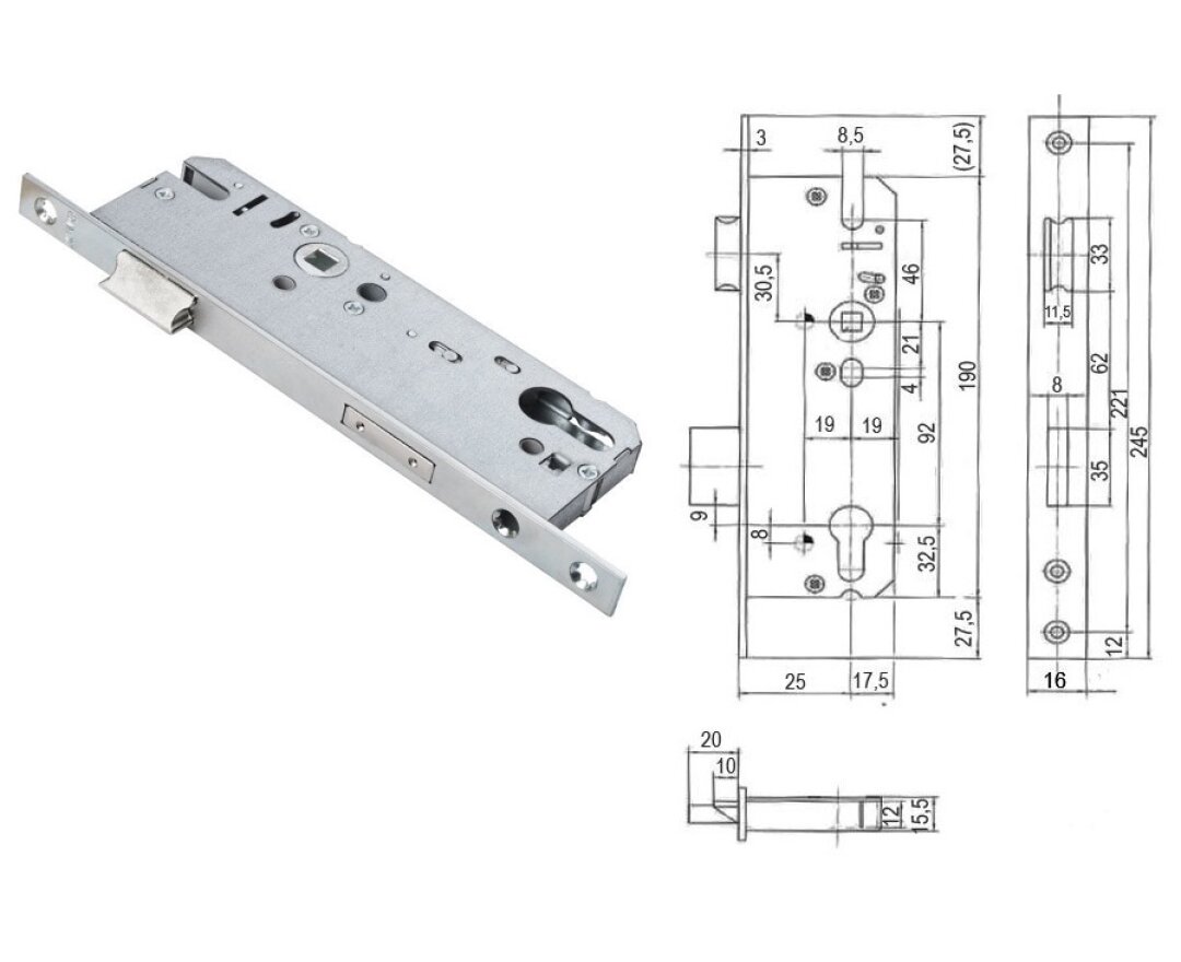 Zamek do drzwi zewnętrznych KFV 49 16/55/92/8 PZ- fot-