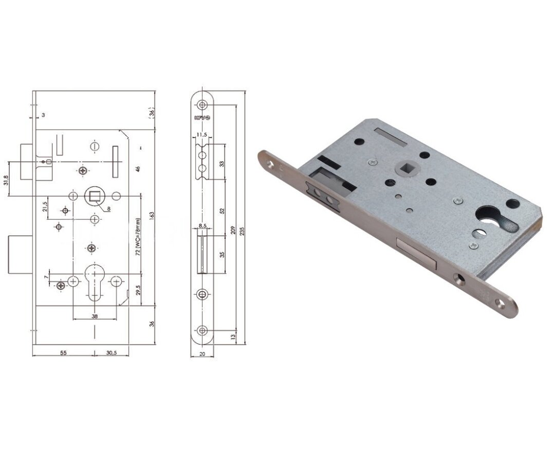 Zamek magnetyczny do drzwi wewnętrznych 116 PZ 20/55/72- fot-