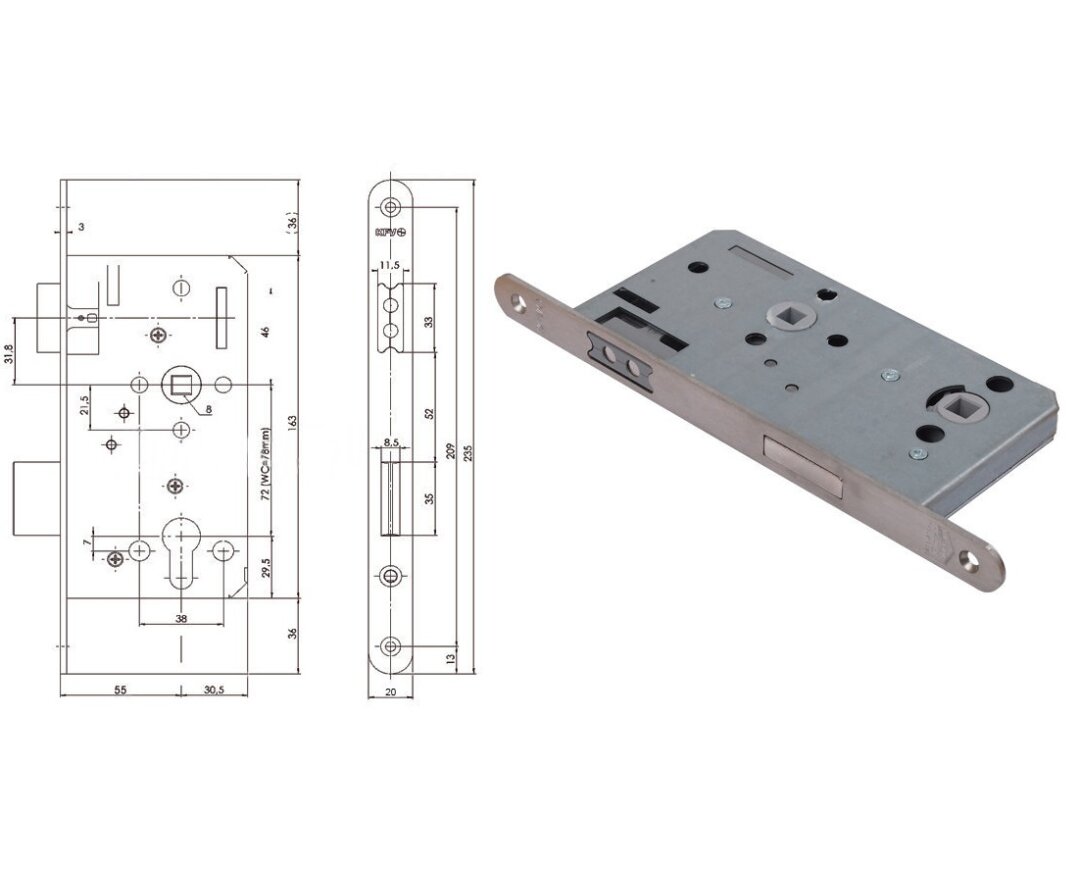 Zamek magnetyczny do drzwi wewnętrznych 116 WC 20/55/78- fot-