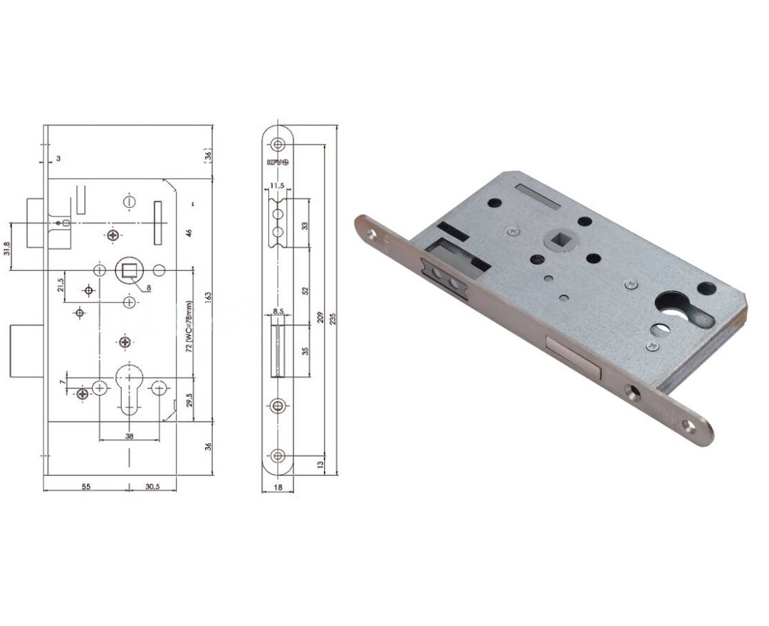 Zamek magnetyczny do drzwi wewnętrznych 116 PZ 18/55/72- fot-