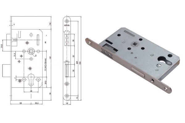 Zamek magnetyczny do drzwi wewnętrznych 116 PZ 18/55/72 Siegenia Aubi Stal szlachetna
