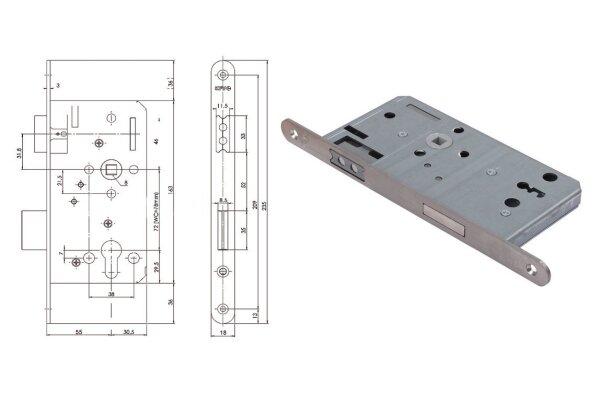 Zamek magnetyczny do drzwi wewnętrznych 116 BB 18/55/72 Siegenia Aubi Stal szlachetna