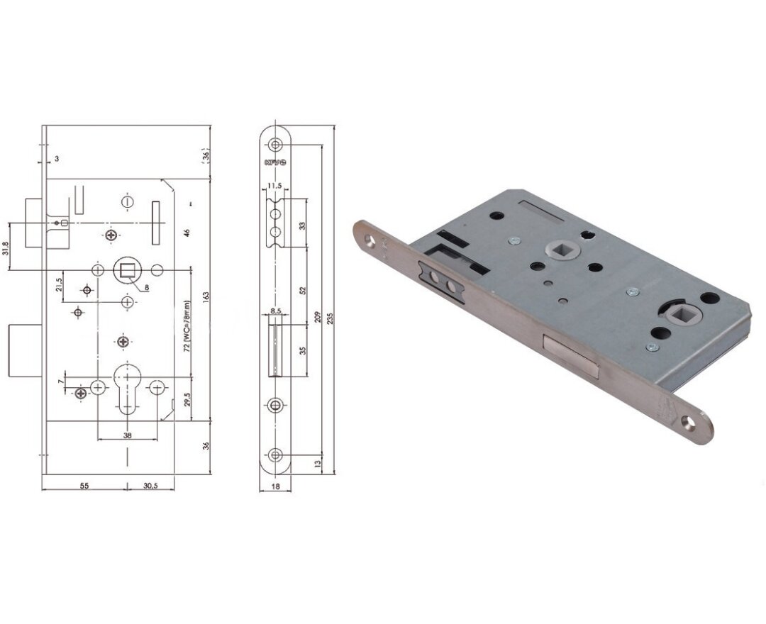 Zamek magnetyczny do drzwi wewnętrznych 116 WC 18/55/72- fot-