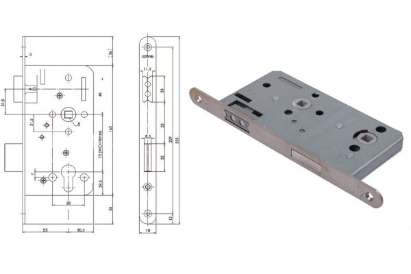 Zamek magnetyczny do drzwi wewnętrznych 116 WC 18/55/72 Siegenia Aubi Stal szlachetna