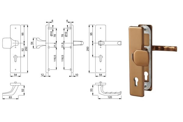 Klamka drzwiowa London z gałką 61G na szyldzie PZ92mm Hoppe Złoto stare