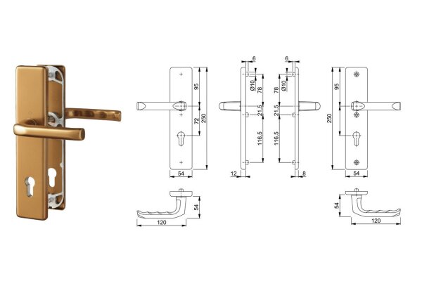 Klamka drzwiowa London na szyldzie PZ72 mm do drzwi 87-92 mm Hoppe Złoto stare