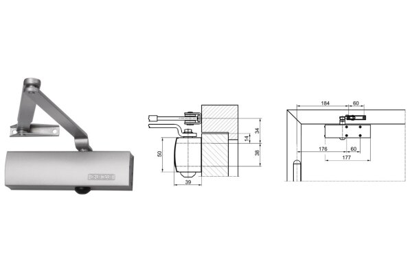 Samozamykacz drzwiowy TS1500 z ramieniem standardowym GEZE Srebrny