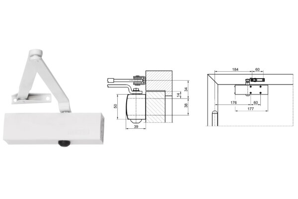 Samozamykacz drzwiowy TS1500 z ramieniem standardowym GEZE Biały